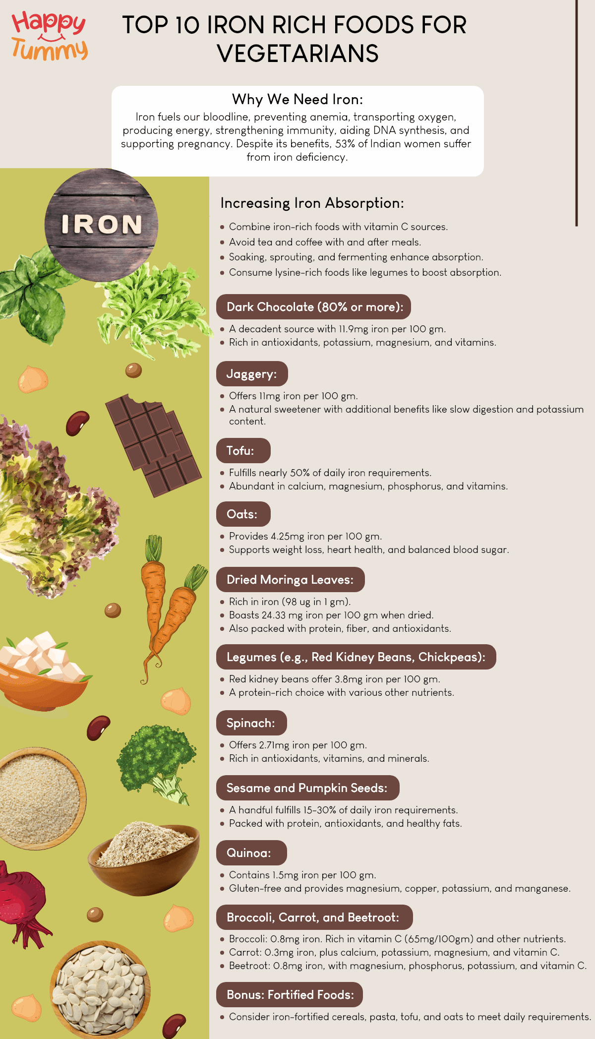 Top 10 ironrich foods for Vegetarians Happytummy