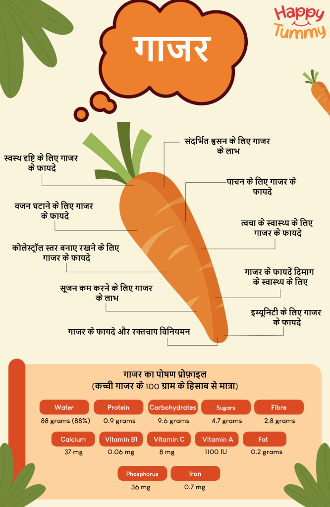 गाजर के स्वास्थ्य लाभ पोषण और उपयोग (Health Benefits of Carrots)